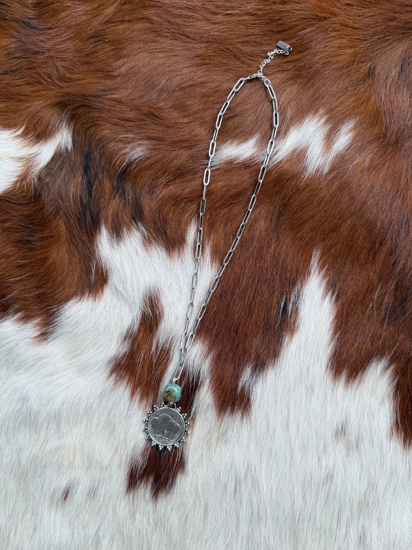 Buffalo coin and turquoise necklace