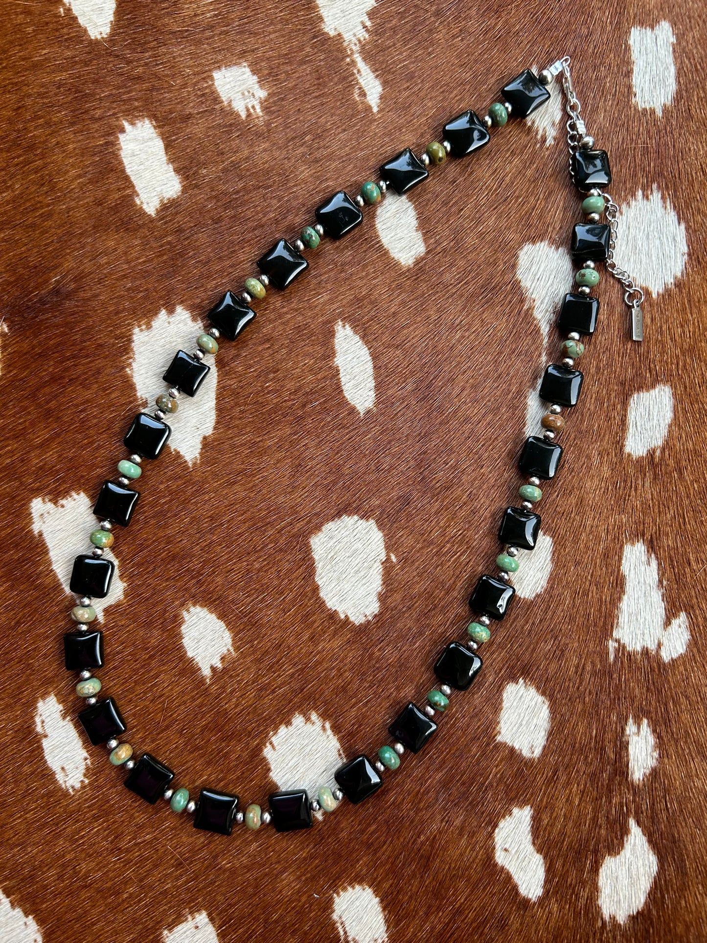 Black onyx square with turquoise