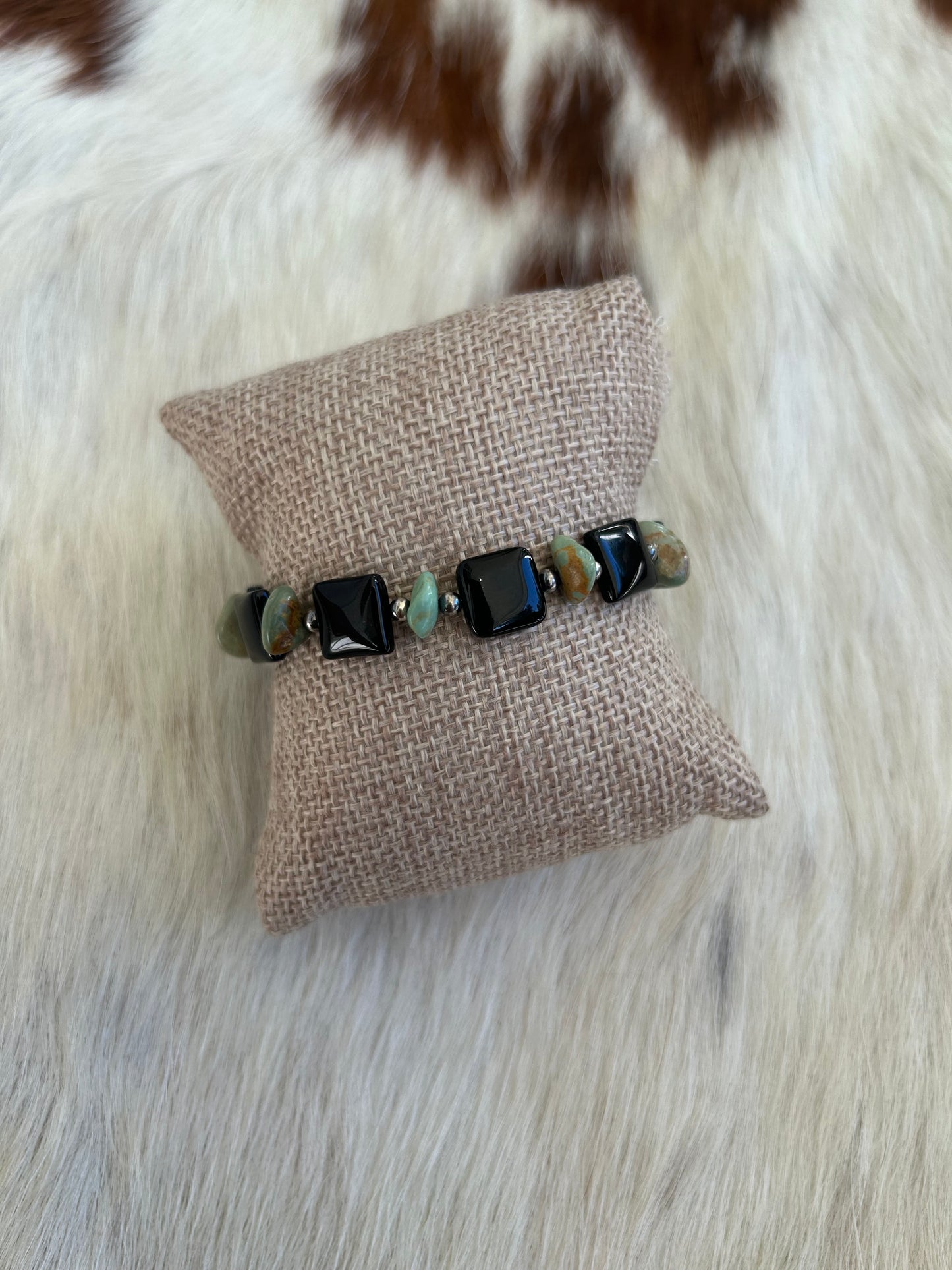 Black onyx squares and turquoise bracelet