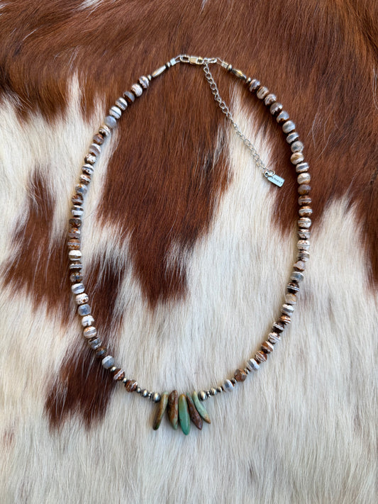 Brown agate and genuine turquoise