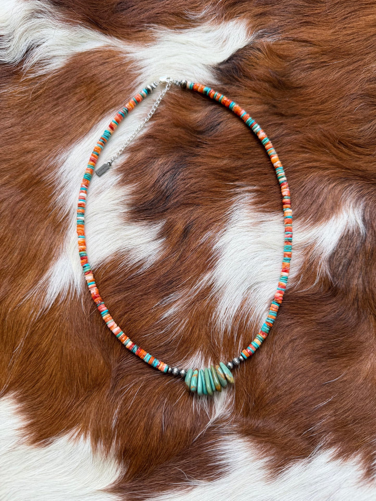 Spiny oyster and genuine turquoise heishi