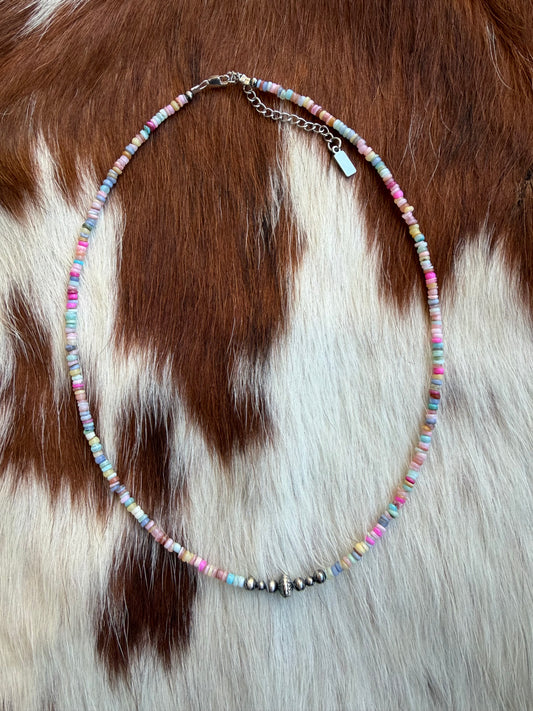 PREORDER: Dyed shell necklace and sterling pearls