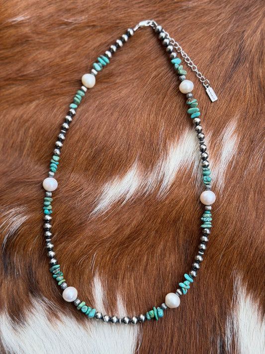 Freshwater pearls and turquoise