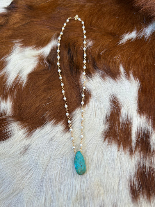 Gold pearl chain and turquoise