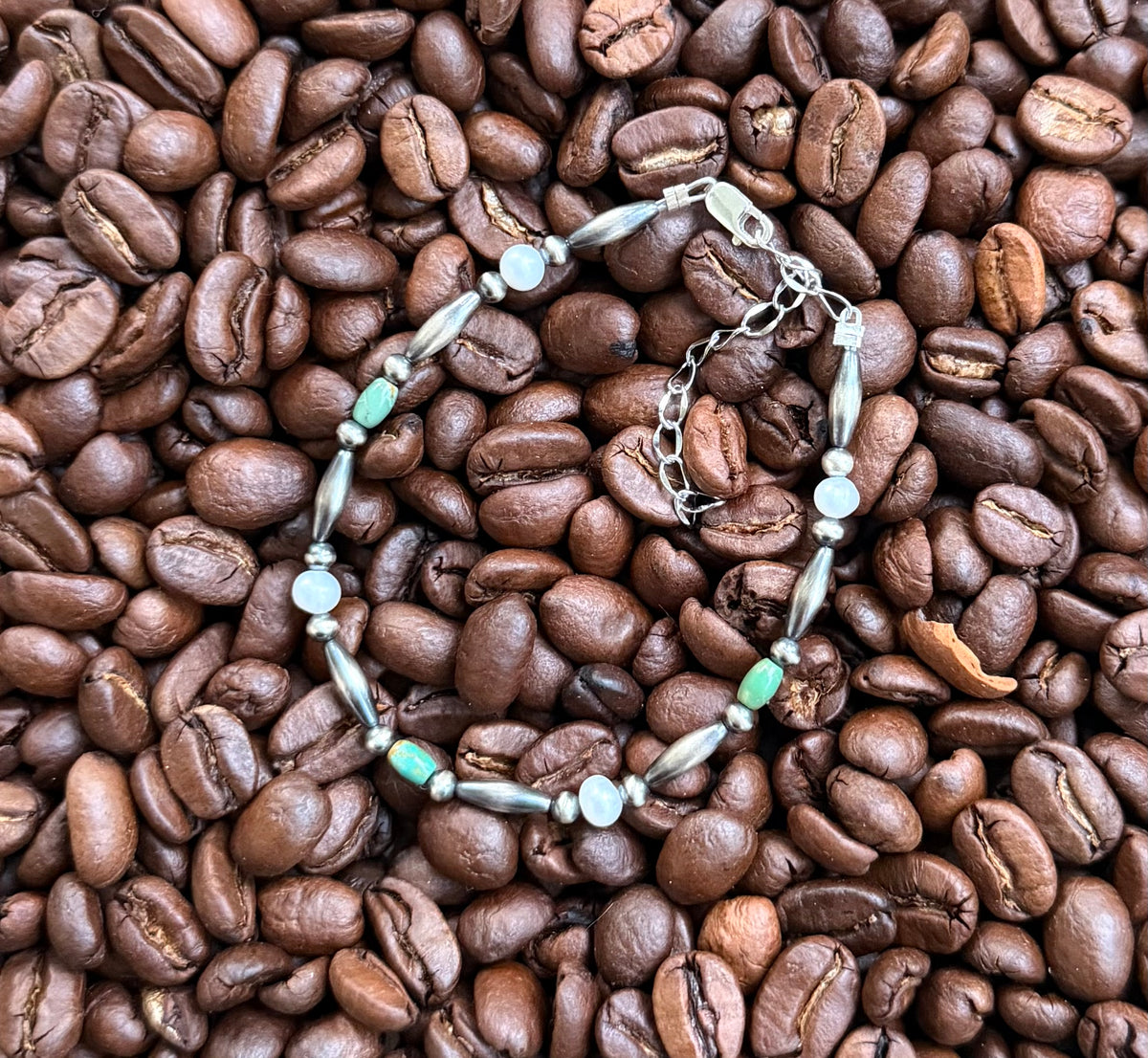 Torpedo pearls, freshwater pearls, & turquoise