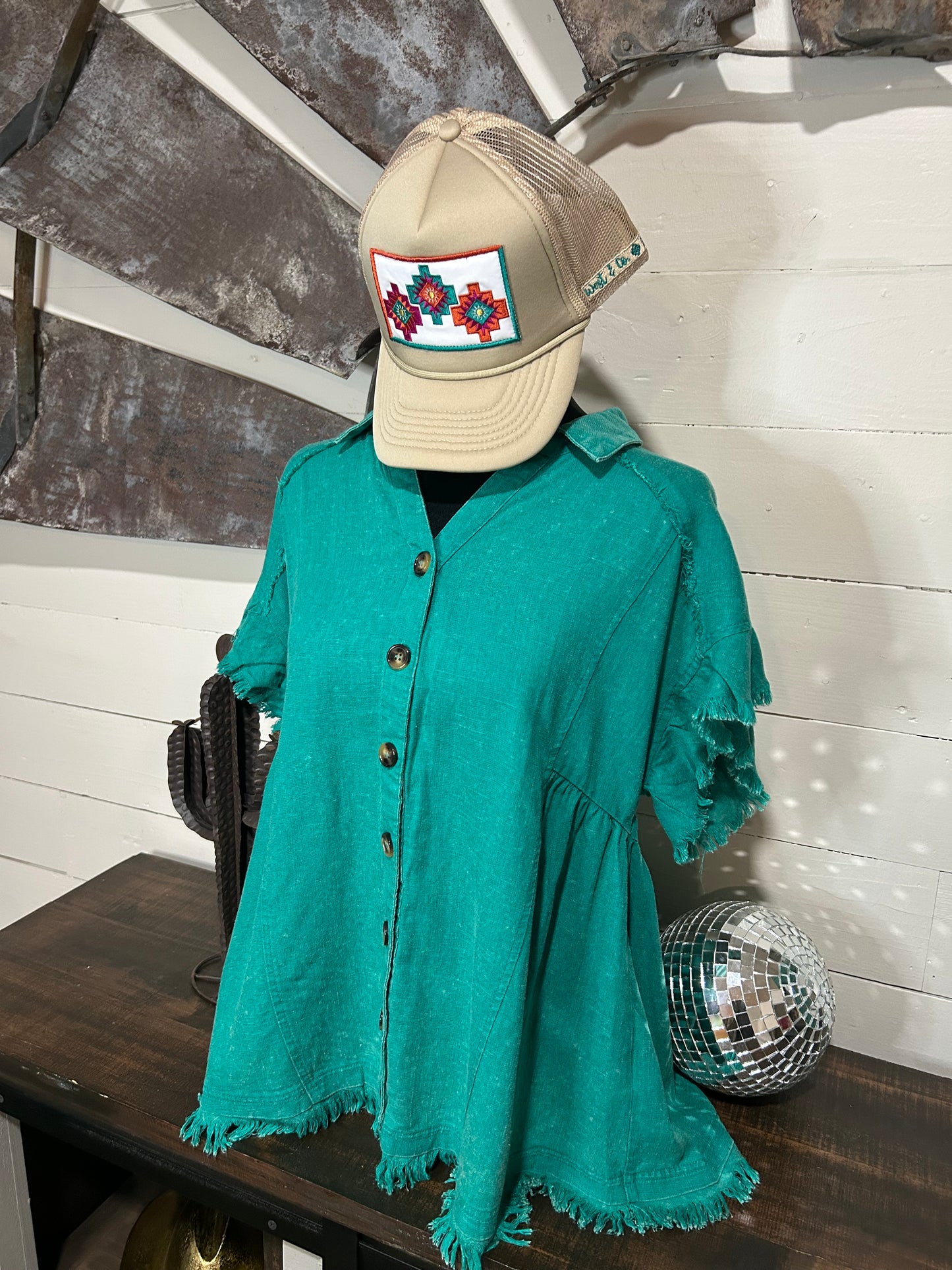 Turquoise mineral wash top
