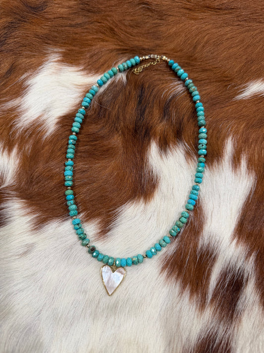 Faux turquoise with pearl heart charm