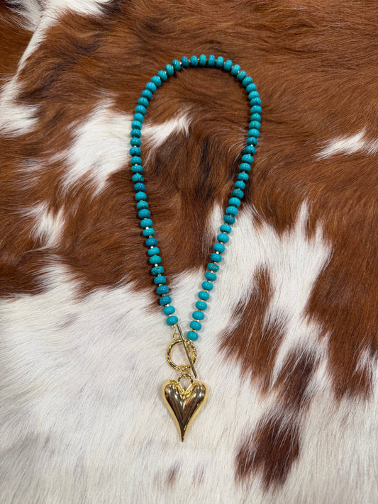 Chunky turquoise and gold heart charm