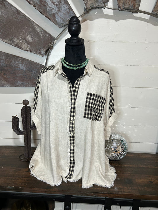 Oatmeal checkered button down