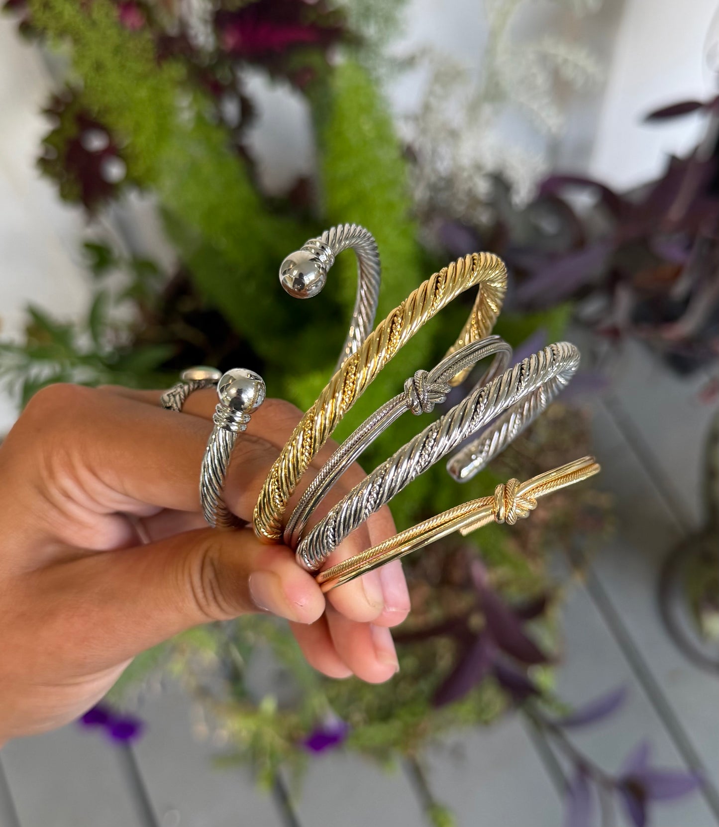 Silver or gold plated twist wire cuff