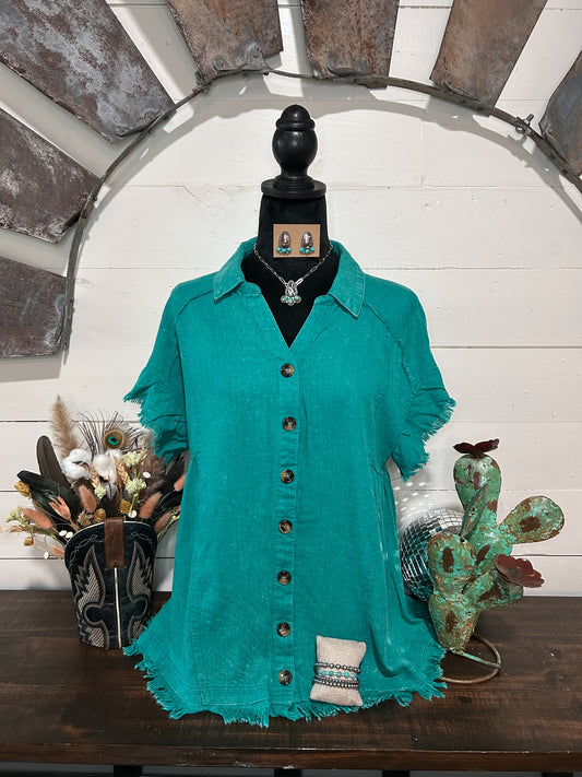 Turquoise mineral wash top