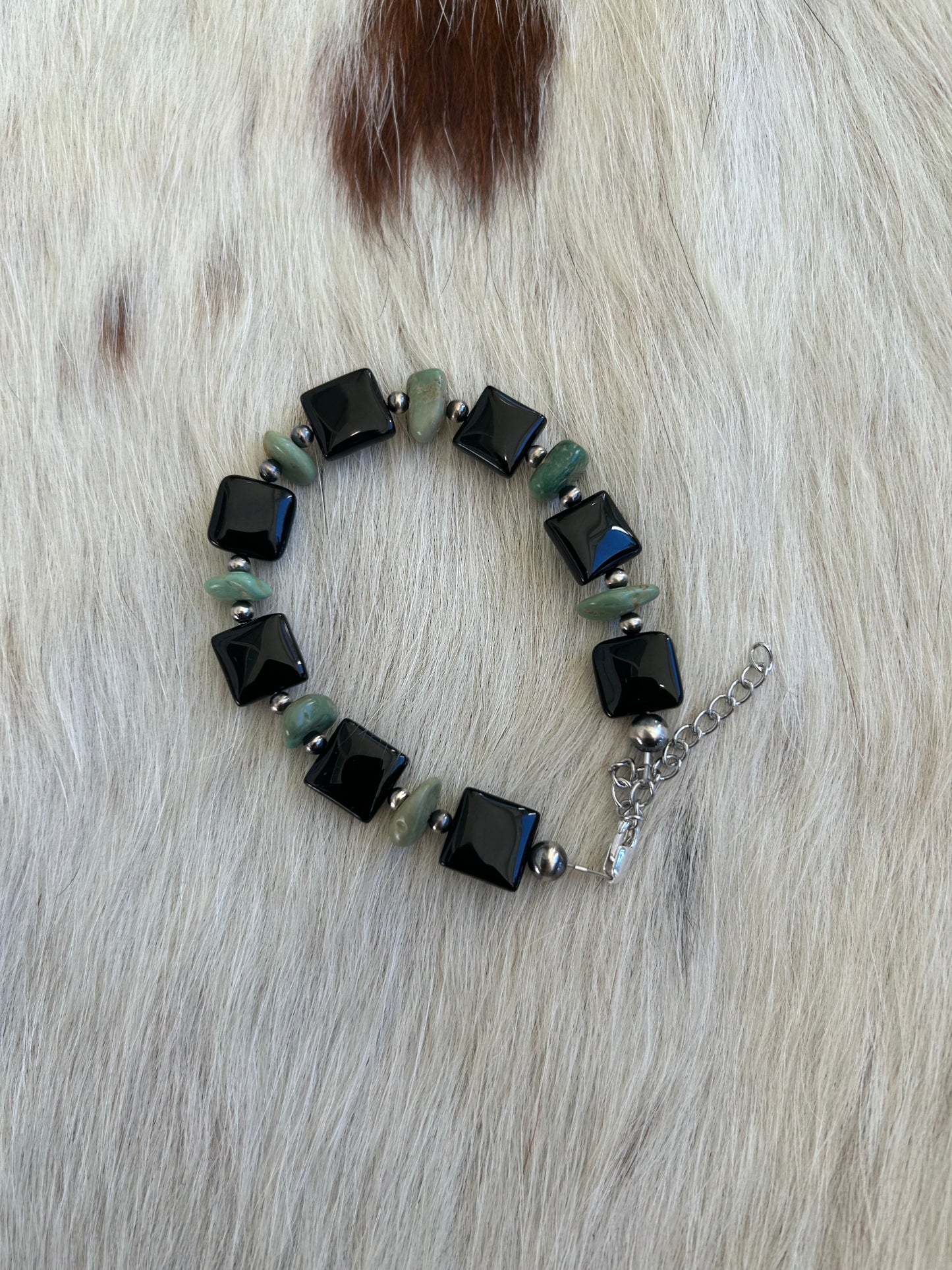 Black onyx squares and turquoise bracelet