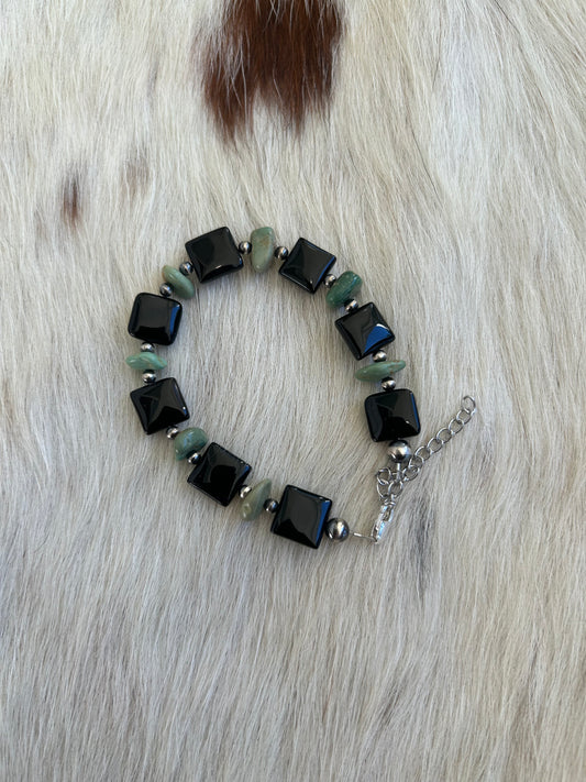 Black onyx squares and turquoise bracelet