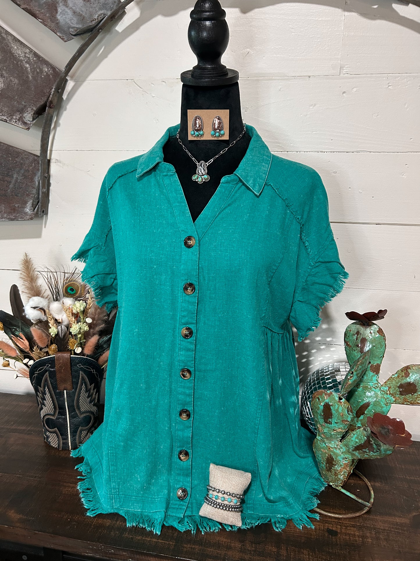 Turquoise mineral wash top