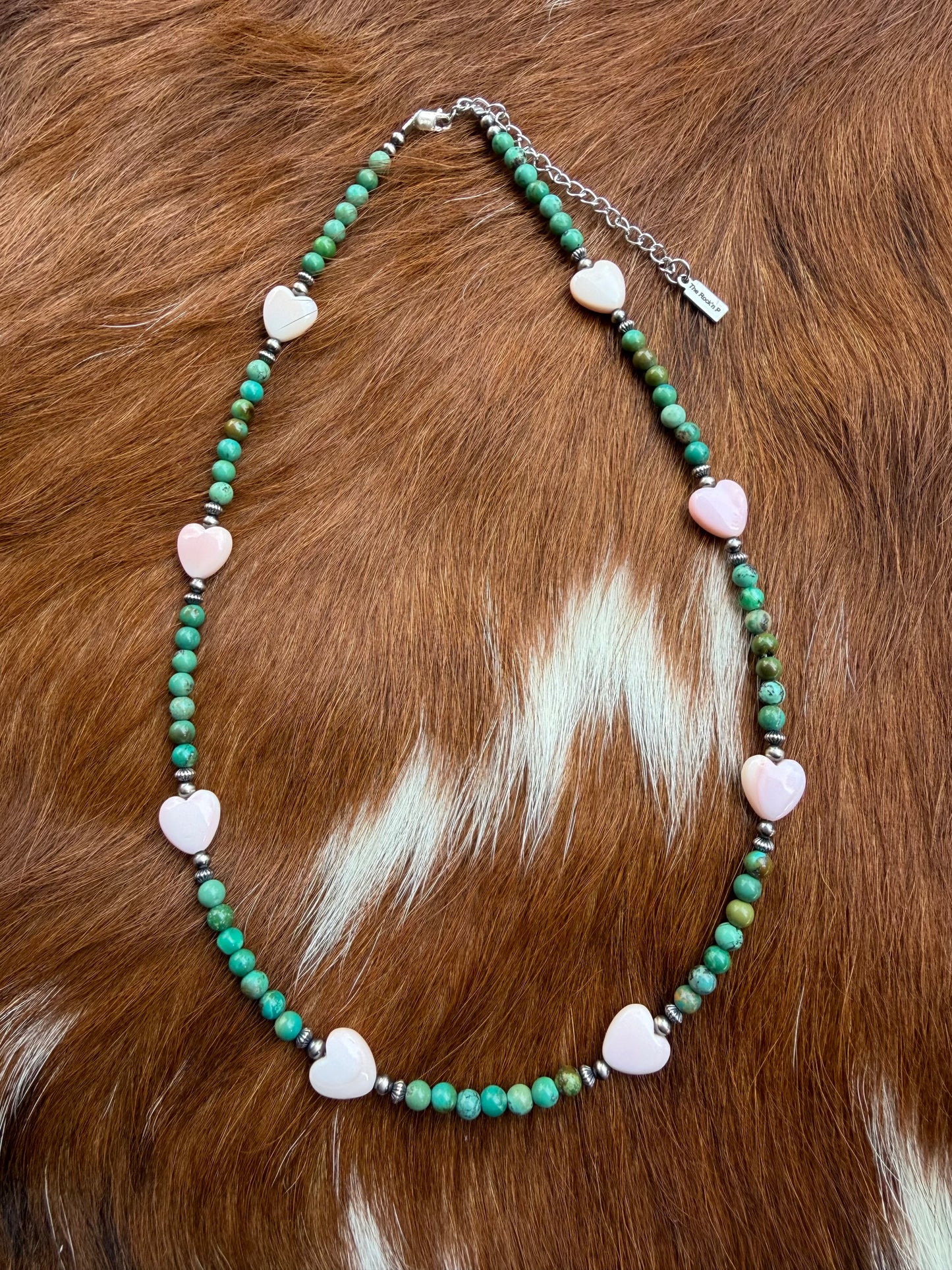 Green turquoise and pink conch hearts