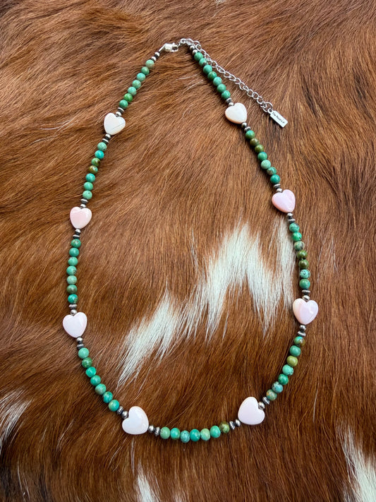 Green turquoise and pink conch hearts