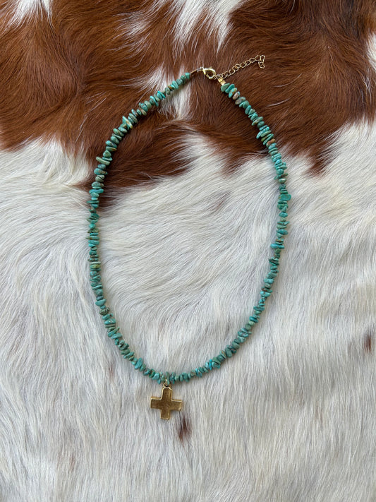 Turquoise and gold cross