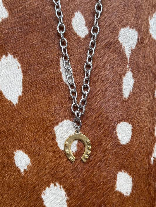 Mixed metal horseshoe necklace
