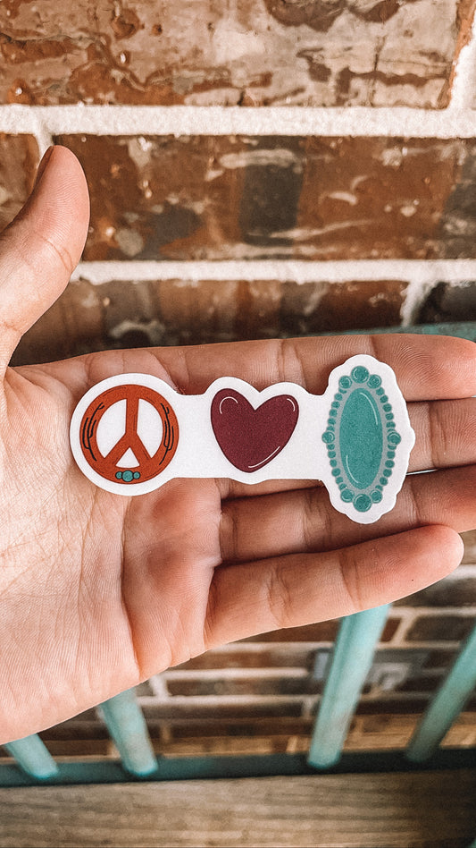 Peace, love, and turquoise sticker